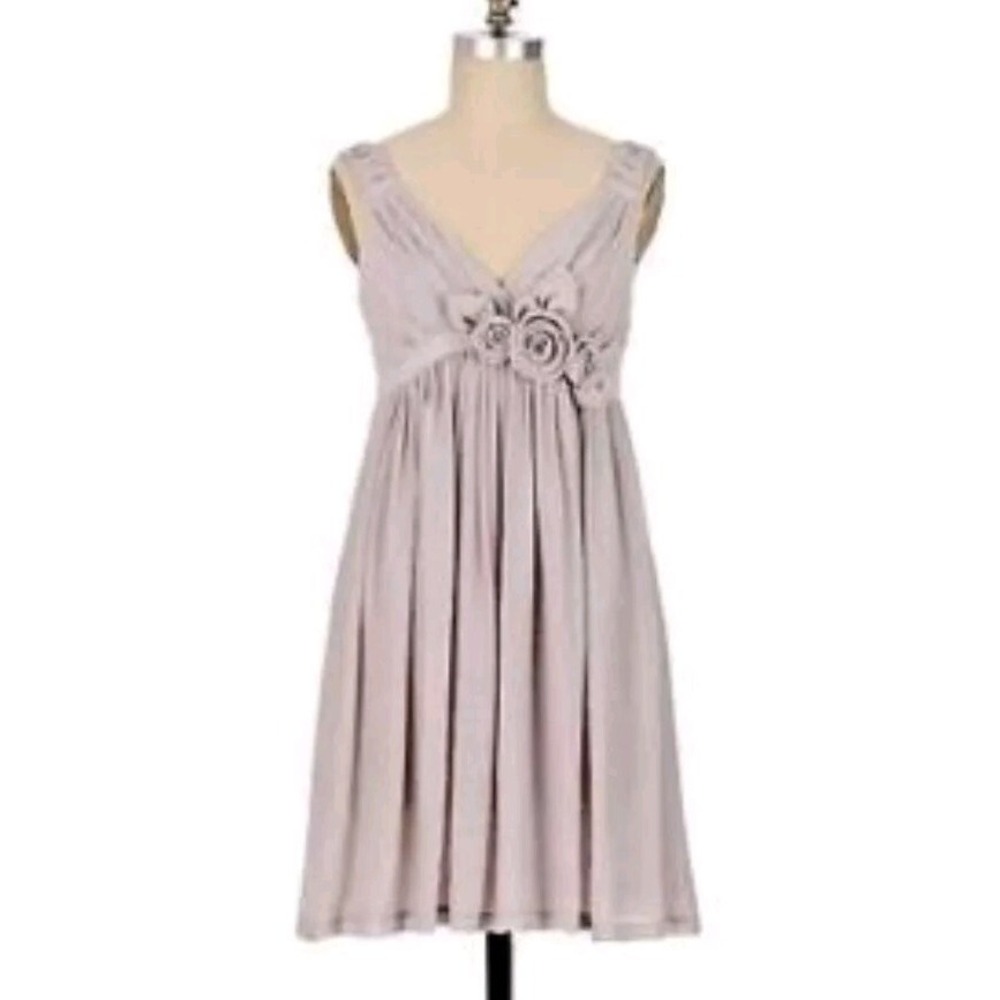 Anthropologie Sine Rosette Cocktail Mini Dress‎ Vneck Sz 8 Gray EXCELLENT